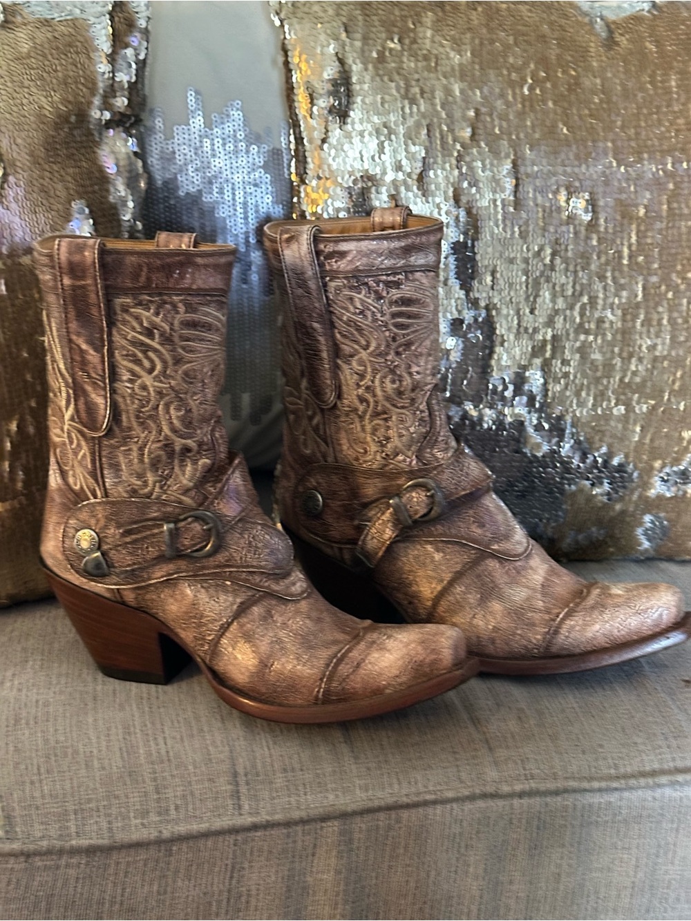 Old Gringo Bronze Metallic Western Embroidered Ankle Boots